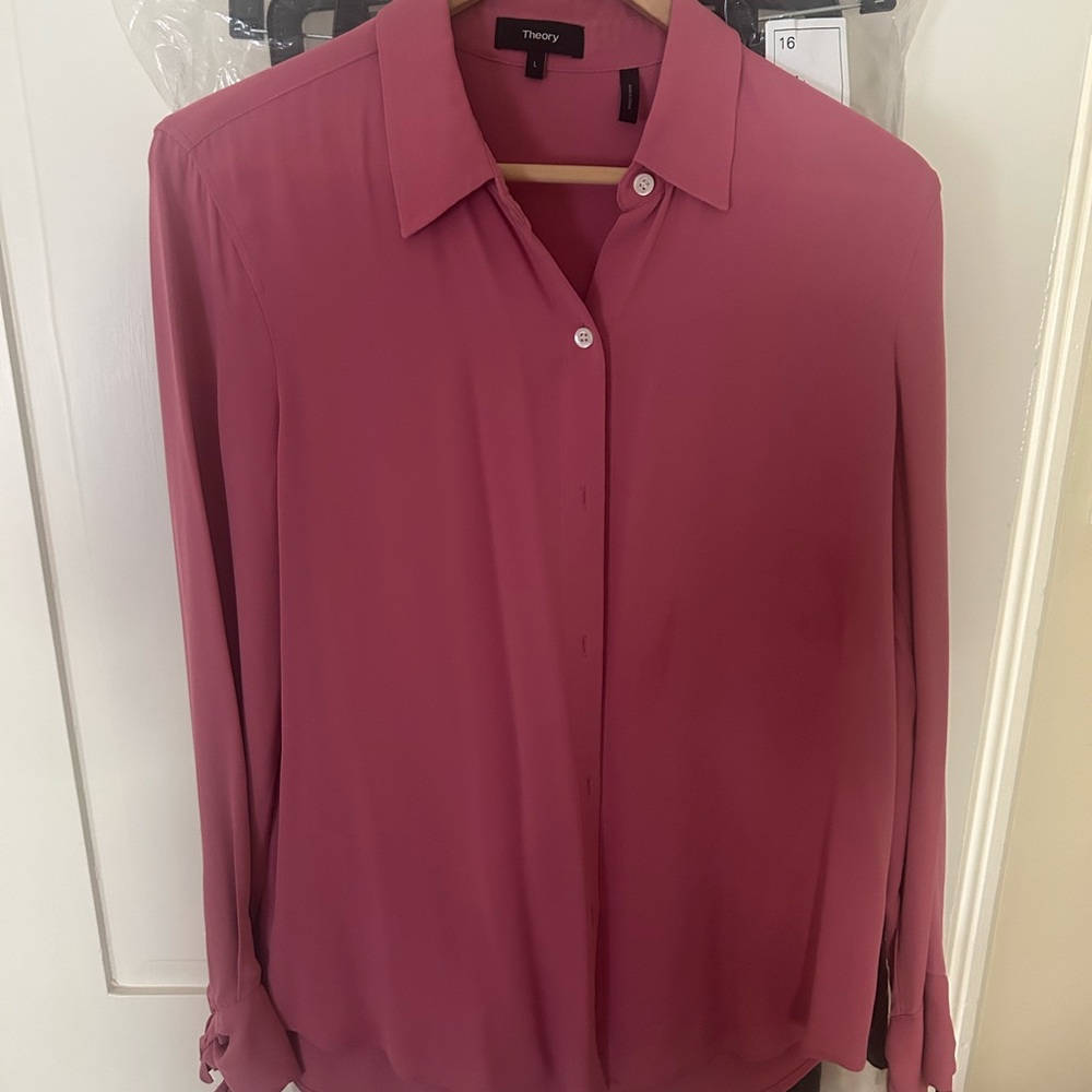 Theory Red Long Sleeve Button Down Shirt